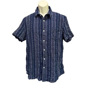 No Retreat Blue/White Lined Short Sleeve Button‎ Up Shirt Men's Size Medium